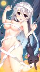  2girls :3 :o =_= ahoge aria. ayachi_nene bangs bat_(animal) black_cat blush breasts cat collarbone curvy embarrassed fingernails full_moon furrowed_brow groin hair_between_eyes halloween hands_up highres kneeling large_breasts legs lips long_hair midriff moon multiple_girls naked_ribbon navel night open_mouth purple_eyes ribbon sanoba_witch sidelocks souma_nanao stomach straight_hair thighs very_long_hair white_hair white_ribbon 