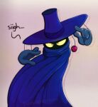  clothing dark_clothing disembodied_hand hat headgear headwear humanoid male mr_dark onomatopoeia ornament purple_clothing purple_hat purple_headwear rayman_(series) reaction_image solo sound_effects text turquoisephoenix ubisoft yellow_eyes 