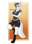  absurd_res anthro blush breasts canid canine canis clothed clothing digital_media_(artwork) female fur hair hi_res looking_at_viewer mammal neck_tuft piercing psaik4 shaded short_hair simple_background simple_shading solo tail tail_tuft text torn_clothing tuft white_body white_fur wolf 