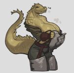  anthro big_breasts bodily_fluids breasts cleavage clothed clothing female hi_res huge_breasts lizard reptile saileyart scalie solo sweat undressing 