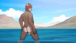  backsack balls bear beard big_butt brown_body butt cloud countershading detailed_background facial_hair genitals hair hi_res kimero_kat male mammal mountain nude partially_submerged_legs red_hair short_tail sky slightly_chubby smile solo tail tan_balls tan_butt thick_thighs water wet wet_body 