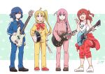  4girls ;d ahoge ankle_socks artist_name bangs bass_guitar black_footwear black_shirt blonde_hair blue_eyes blue_hair blue_jacket blue_pants bob_cut bocchi_the_rock! bow brown_footwear closed_mouth clothes_around_waist commentary cube_hair_ornament dated drumsticks electric_guitar gotou_hitori guitar hair_ornament hairclip highres holding holding_drumsticks holding_instrument ijichi_nijika instrument jacket kita_ikuyo large_bow light_frown long_hair looking_at_viewer medium_hair multiple_girls one_eye_closed one_side_up open_clothes open_jacket pants pants_rolled_up parted_lips pink_hair pink_jacket pink_pants print_shirt red_bow red_eyes red_footwear red_hair red_pants satou_yasu shirt shoes short_hair side_ponytail signature single_vertical_stripe sleeveless sleeveless_shirt sleeves_rolled_up smile snare_drum sneakers socks standing track_jacket track_pants track_suit two_side_up v very_long_hair white_footwear white_shirt yamada_ryou yellow_eyes yellow_jacket yellow_pants yellow_socks 