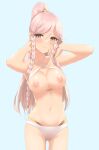  1girl absurdres bare_shoulders bikini blush breasts fire_emblem fire_emblem_awakening highres large_breasts long_hair looking_at_viewer navel nipples olivia_(fire_emblem) pink_eyes pink_hair simple_background skeptycally smile solo swimsuit white_bikini 