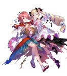  2girls ankle_boots basket blonde_hair boots bow capelet choker dress earrings elise_(fire_emblem) fire_emblem fire_emblem_fates fire_emblem_heroes flower frills full_body fuzichoco hair_bow hair_ornament hairband high_heels highres holding japanese_clothes jewelry long_hair long_sleeves looking_away multicolored_hair multiple_girls non-web_source official_art one_eye_closed open_mouth petals pink_hair puffy_sleeves purple_eyes purple_hair red_eyes ribbon sakura_(fire_emblem) sandals skirt tabi torn_clothes torn_skirt transparent_background two-tone_hair wide_sleeves 