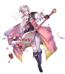  1girl ascot boots buttons capelet coat effie_(fire_emblem) essual_(layer_world) fire_emblem fire_emblem_fates fire_emblem_heroes flower full_body gloves highres knee_boots long_hair long_sleeves non-web_source official_art open_clothes pants pink_coat ponytail solo transparent_background white_hair white_pants 