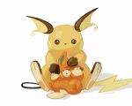  animal_focus brown_eyes closed_eyes closed_mouth commentary_request highres looking_down mokuzou_(moku_ssbu) no_humans pawmi pokemon pokemon_(creature) raichu signature sitting white_background 