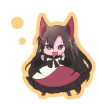  1girl animal_ears bangs brown_eyes brown_hair chibi dress fang full_body hair_between_eyes imaizumi_kagerou long_hair long_sleeves namauni open_mouth red_dress simple_background skin_fang smile solo touhou white_background white_dress wolf_ears 