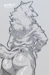  2022 anthro artist_name belt biped bottomwear butt canid canine canis clothed clothed_anthro clothed_female clothing coat dated denim denim_clothing digital_drawing_(artwork) digital_media_(artwork) eyelashes female fingers fluffy fluffy_tail fully_clothed fur fur_tuft glistening glistening_belt glistening_bottomwear glistening_clothing glistening_eyes glistening_jeans glistening_nose greyscale hand_on_hip hand_on_own_hip head_tuft hi_res jeans long_eyelashes looking_at_viewer looking_back looking_back_at_viewer mammal monochrome neck_tuft pants pockets portrait prick_ears pupils sigma-d smile smiling_at_viewer smirk smirking_at_viewer snout solo tail three-quarter_portrait three-quarter_view tight_bottomwear tight_clothing tight_jeans topwear trenchcoat tuft walking wolf 