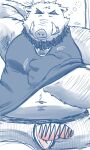  2023 anthro balls belly censored clothing dain_4201 erection genitals hi_res kemono male mammal morning_wood navel overweight overweight_male penis shirt solo suid suina sus_(pig) tired topwear underwear wild_boar 