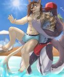  anthro barazoku beach bulge clothing digital_media_(artwork) domestic_cat duo felid feline felis fur hair hat headgear headwear hi_res kemono male mammal marine muscular muscular_anthro muscular_male nipples nude paws pinniped seal seaside smile speedo swimwear tattoo underwear vitaly_(artist) water wet 