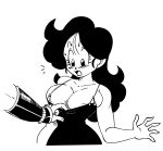  1boy 1girl areola_slip breasts clothes_pull collarbone dragon_ball dragon_ball_(classic) dress_pull funsexydb highres large_breasts lunch_(dragon_ball) monochrome open_mouth solo_focus sweatdrop tenshinhan vambraces 