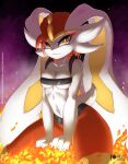  alice_(rilex_lenov) anthro breasts cinderace clothed clothing female fire generation_8_pokemon gigantamax_pokemon hi_res long_ears looking_at_viewer nintendo pokemon pokemon_(species) red_body rilex_lenov smile solo white_body yellow_eyes 