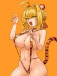  :d ahoge animal_ears animal_print blonde_hair braid breasts claw_pose closed_eyes fate/extra fate_(series) french_braid hair_intakes highres large_breasts navel nero_claudius_(fate) slingshot_swimsuit smile steamingtofu swimsuit tail tiger_ears tiger_print tiger_tail 