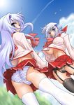  black_legwear blue_eyes breasts cosplay covered_nipples cryska_barchenowa garter_belt inia_sestina large_breasts lavender_hair long_hair multiple_girls muvluv muvluv_alternative muvluv_total_eclipse nabatame_hitomi no_bra panties sakura_ryuuken school_uniform seiyuu_connection short_hair thighhighs to_heart_2 tonami_yuma tonami_yuma_(cosplay) underboob underwear white_legwear 