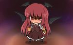  [] angry bat_wings blood blush book chibi commentary fang head_wings koakuma long_hair red_eyes red_hair solo tears touhou wings 