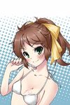  bad_id bad_pixiv_id baka_to_test_to_shoukanjuu bikini brown_hair french_maid green_eyes lowres ponytail shimada_minami solo swimsuit 