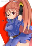  bad_id bad_pixiv_id barbara belt dragon_quest dragon_quest_vi dress elbow_gloves forehead gloves heart high_ponytail long_hair mouth_hold nephilimax orange_hair panties ponytail red_eyes skirt solo underwear 