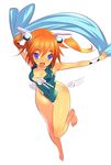  bad_id bad_pixiv_id barefoot blue_eyes happy one-piece_swimsuit original red_hair simple_background solo swimsuit tensugi_takashi towel twintails 