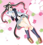  animal_ears black_hair brown_eyes cat_ears cat_tail fang fish k-on! long_hair nakano_azusa panties pantyshot paw_print school_uniform sentape solo tail tuna twintails underwear 