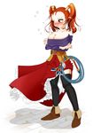  ao_yasai bad_id bad_pixiv_id bare_shoulders belt blush boots breast_hold breasts cleavage crossed_arms dragon_quest dragon_quest_viii dress embarrassed jessica_albert large_breasts looking_away orange_hair red_eyes solo thighhighs twintails whip 