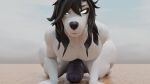  big_penis blender_(software) canid canine canis demon genitals hair hi_res huge_penis hyper hyper_genitalia hyper_penis long_hair looking_at_viewer low-angle_view male mammal muscular muscular_male penis rifykoh rifykoh_miniota solo wolf 