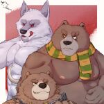  2023 anthro baby_bear_(puss_in_boots) bear black_nose brown_body brown_fur canid canine canis death_(puss_in_boots) fi94014131 fur grey_body grey_fur group kemono male mammal moobs musclegut muscular muscular_male nipples overweight overweight_male papa_bear_(puss_in_boots) puss_in_boots_(film) puss_in_boots_the_last_wish scar scarf tongue tongue_out wolf 
