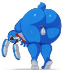  2023 absurd_res animatronic anthro backsack balls big_butt blue_body butt five_nights_at_freddy&#039;s five_nights_at_freddy&#039;s_2 genitals girly green_eyes hi_res huge_butt lagomorph leporid machine male mammal rabbit robot scottgames solo sssonic2 thick_thighs toy_bonnie_(fnaf) 