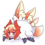  1girl animal_ear_fluff animal_ears bangs blonde_hair character_request check_character fox_ears fox_tail full_body fusion gradient_hair highres horns kemomimi-chan_(naga_u) multicolored_hair naga_u original pokemon pokemon_(creature) purple_eyes red_hair shadow simple_background slither_wing solo tail v-shaped_eyebrows white_background 