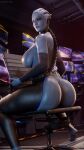  3d_(artwork) absurd_res alien alien_humanoid areola asari back_dimples big_breasts big_butt blue_body breasts butt chain clothing collar digital_media_(artwork) female hi_res humanoid keister3d leather_chaps liara_t&#039;soni mass_effect nipples not_furry nude pseudo_hair sitting solo thick_thighs wide_hips 