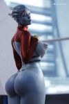  3d_(artwork) absurd_res alien alien_humanoid apone3d areola artist_name asari big_breasts big_butt blue_body breasts butt clothed clothing digital_media_(artwork) female hand_on_breast hi_res humanoid mass_effect mostly_nude nipples not_furry patreon pseudo_hair puffy_areola samara scales side_view solo thick_thighs wide_hips 