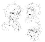  1boy :d absurdres ahoge bangs collarbone danganronpa_(series) danganronpa_2:_goodbye_despair flowercz hair_between_eyes hand_on_own_face hand_up highres hood hooded_jacket index_finger_raised jacket komaeda_nagito looking_at_viewer messy_hair multiple_views open_clothes open_jacket shirt short_hair smile 