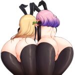  2girls animal_ears anus ass ass-to-ass blonde_hair blush breasts censored ear_blush facing_away fake_animal_ears from_behind gradient_hair highres large_breasts leaning_forward long_hair lucid_(maplestory) maplestory mastgg medium_hair meme_attire mercedes_(maplestory) mosaic_censoring multicolored_hair multiple_girls pink_hair pointy_ears purple_hair pussy rabbit_ears reverse_bunnysuit reverse_outfit simple_background white_background 