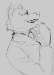  2022 anthro biped bite canid canine canis cheek_tuft clothing dreamworks facial_tuft finger_bite finger_in_mouth grin head_tuft looking_back male mammal mr._wolf_(the_bad_guys) side_view sidtheursid sketch smile solo suit the_bad_guys tuft wolf 
