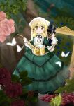  2girls absurdres blonde_hair blush bug butterfly cosplay dard_drak dress embarrassed flower green_dress hat hidamari_sketch highres long_hair looking_at_viewer miyako_(hidamari_sketch) multiple_girls rose rozen_maiden smile solo souseiseki souseiseki_(cosplay) suiseiseki suiseiseki_(cosplay) watering_can yuno_(hidamari_sketch) 