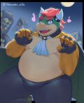  absurd_res alexander_bite bottomwear bowser breasts bulge clothing exposed_breasts hi_res male mario_bros night nintendo pants possessed_bowser possession slightly_chubby solo tight_bottomwear tight_clothing tight_pants 