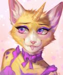  2023 digital_media_(artwork) domestic_cat eyebrows eyelashes felicia_cat felid feline felis fur hi_res horn hybrid mammal pink_nose purple_eyes yellow_body yellow_fur 