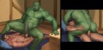  anal anal_penetration duo fangs genitals green_body green_skin human humanoid humanoid_pointy_ears male male/male mammal orc orcfun penetration penis size_difference tattoo teeth vein veiny_muscles 