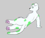  3_toes ambiguous_gender animated anthro blue_eyewear blue_glasses butt canid canine canis chai_(electrotwist) dalmatian delta&#039;s_art domestic_dog eyewear feet floppy_ears fur glasses green_eyes green_markings hand_on_hip long_tail looking_at_viewer lying mammal markings on_side pawpads paws pink_pawpads presenting presenting_hindquarters simple_background solo spots spotted_markings tail tail_motion tailwag toes white_body white_fur 