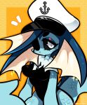  2022 3_toes anchor anthro big_ears black_clothing black_leotard black_sclera blue_body blue_eyelids blue_scales breasts captain_hat clothed clothing dark_eyes digital_drawing_(artwork) digital_media_(artwork) digitigrade eeveelution feet female fin fish_hook frill_(anatomy) generation_1_pokemon hat headgear headwear hi_res hoshmyposhes leotard long_tail looking_at_viewer neck_frill nintendo pokemon pokemon_(species) scales solo tail tail_fin toes vaporeon white_eyes 