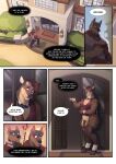  absurd_res anthro blake_(thepurp) blush bottomless bottomless_male bottomwear bow_tie canid canine canis casual_nudity clothed clothing comic deer denim denim_clothing dialogue dobermann domestic_dog duo english_text flaccid garter_belt garter_straps genitals hi_res hoodie hooves jeans luca_(thepurp) male mammal mansion pants penis pinscher smile text thepurp thick_thighs topwear vest wide_hips 