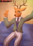  aloisdoesart anthro beastars bulge camera clothed clothing deer erection erection_under_clothing hi_res looking_at_viewer louis_(beastars) male mammal selfie solo tongue tongue_out uniform 