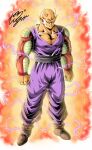  1boy antennae aura cheekbones colored_skin commentary_request dragon_ball dragon_ball_super dragon_ball_super_super_hero electricity frown full_body highres male_focus muscular muscular_male orange_piccolo orange_skin piccolo pointy_ears red_eyes signature solo youngjijii 