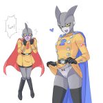  2girls black_gloves blank_eyes blue_cape blush boots bow bow_panties breasts cape clenched_hands clothes_lift colored_sclera commentary dragon_ball dragon_ball_super dragon_ball_super_super_hero dress dress_lift english_commentary gamma_1 gamma_2 genderswap genderswap_(mtf) gloves highres jenxd_d knee_boots knees_together_feet_apart medium_breasts multiple_girls open_mouth panties red_cape shorts_under_dress smile thighhighs underwear wavy_mouth white_panties yellow_dress yellow_sclera 