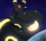  &lt;3 2023 anthro anthrofied black_body black_fur breasts digital_media_(artwork) earth eeveelution featureless_breasts fur generation_2_pokemon giga glowing hi_res kify macro moon nintendo open_mouth planet pokemon pokemon_(species) slightly_chubby space star umbreon yellow_body yellow_fur 