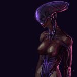  alien areola breasts eyeless female hi_res humanoid lips meandraco nipples noseless nude purple_body purple_skin simple_background solo 