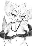  2022 anthro areola armwear bat big_breasts biped breasts clothing cross-hatching elbow_gloves eudetenis female gloves graphite_(artwork) hair handwear hatching_(art) hi_res huge_breasts looking_at_viewer mammal navel nipples pencil_(artwork) rouge_the_bat sega shaded solo sonic_the_hedgehog_(series) traditional_media_(artwork) wings 