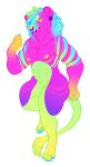  alpha_channel anthro blue_claws blue_hair blue_pawpads blue_stripes bright_colors claws countershading eyebrows felid feline fur green_body green_countershading green_eyebrows green_tail hair hi_res male mammal multicolored_body multicolored_fur muscular neon neon_colors nipples nude pawpads pink_body pink_ear pink_fur purple_ear_ring purple_ring_piercing simple_background solo sparkles spots stripes tail transparent_background yellow_eyes yellow_hands yellow_nose yellow_spots 