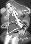  1boy bike_shorts blush bridget_(guilty_gear) cross cuffs fingerless_gloves gloves greyscale guilty_gear guilty_gear_xx habit handcuffs highres latin_cross looking_at_viewer male_focus mars_symbol monochrome nun otoko_no_ko roger_(guilty_gear) short_hair_with_long_locks stuffed_animal stuffed_toy takayaki teddy_bear yo-yo 