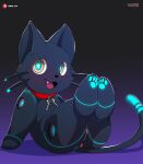  2023 808_(hi-fi_rush) anus artist_name bethesda_softworks black_body black_nose blush clitoris collar cute_fangs digital_media_(artwork) domestic_cat felid feline felis female feral genitals glowing glowing_eyes glowing_markings glowing_pawpads hi-fi_rush hi_res looking_at_viewer lying machine mammal markings on_back open_mouth open_smile patreon patreon_logo pawpads paws pink_anus pink_pussy pussy robot sarox shadow smile solo tongue watermark whiskers yellow_eyes 