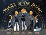  1girl age_progression black_dress character_name commentary constellation_print crescent_moon dress english_commentary english_text faceless faceless_female feefal full_moon gibbous_moon highres moon moon_phases moonlight original personification see-through see-through_sleeves signature space star_(sky) star_(symbol) sweater thighhighs white_thighhighs wrist_cuffs 